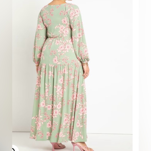 Eloquii Dresses & Skirts - Eloquii maxi dress featuring a gardenia floral green pattern & long sleeves, 16